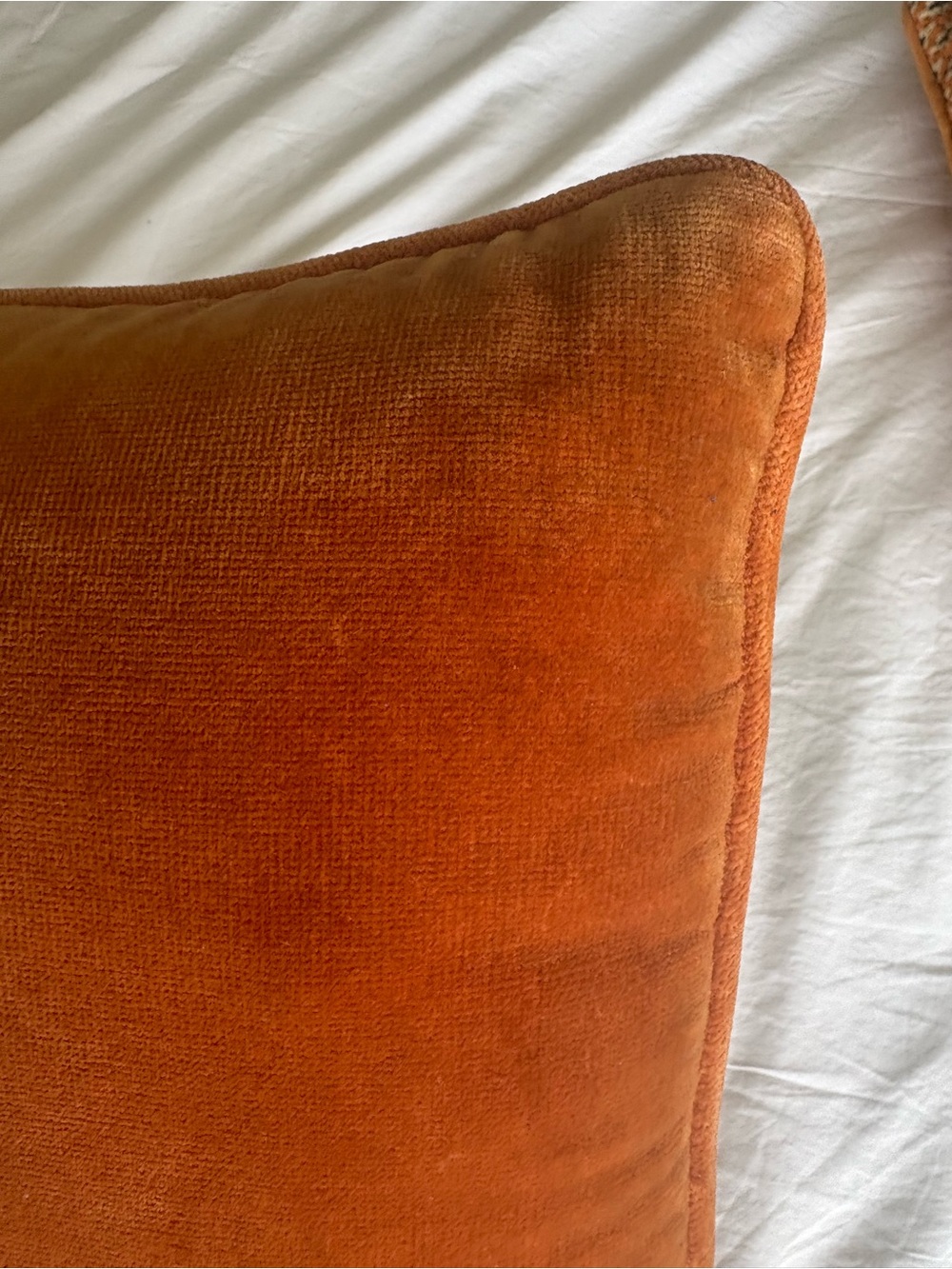 Vintage 1960s Handmade Needlepoint Pillow Geometric Wool Orange Velvet 16x13 MCM - Picture 6 of 8